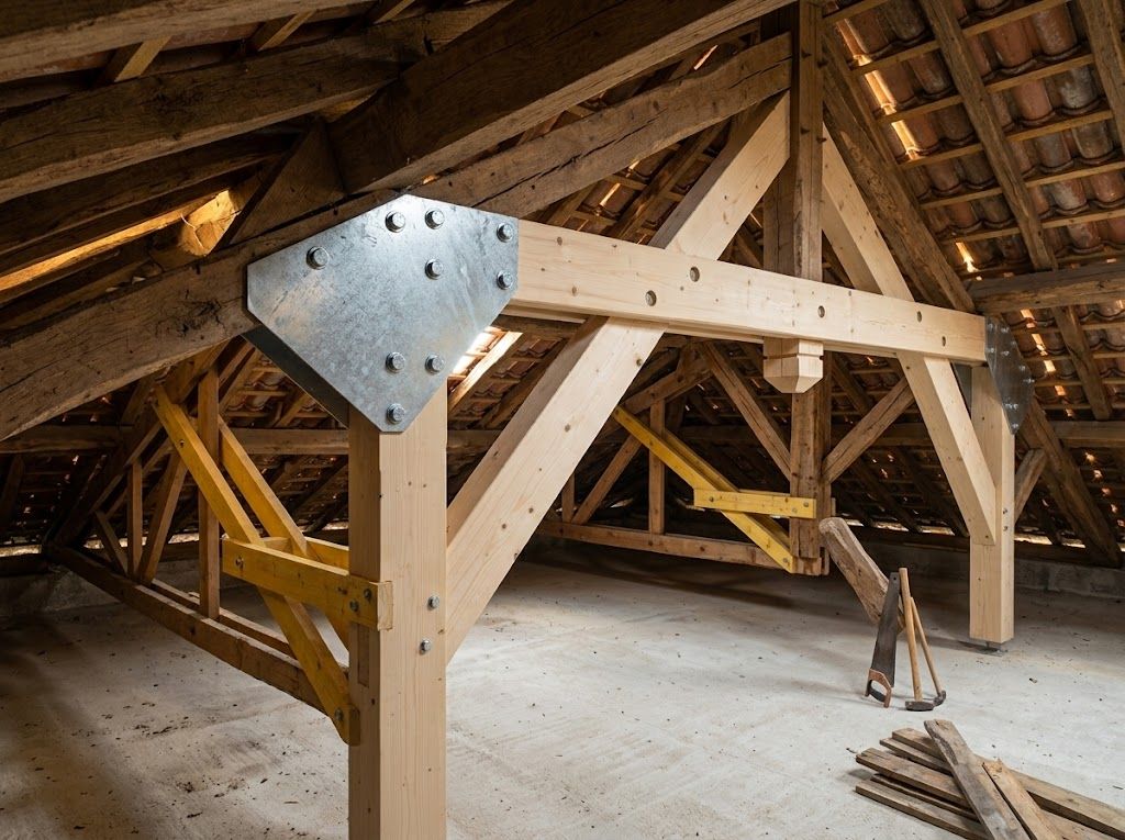 Struttura tradizionale in legno massiccio, capriate e arcarecci