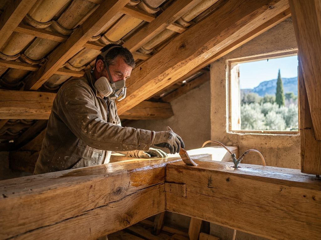Applicazione di un trattamento del legno su una struttura
