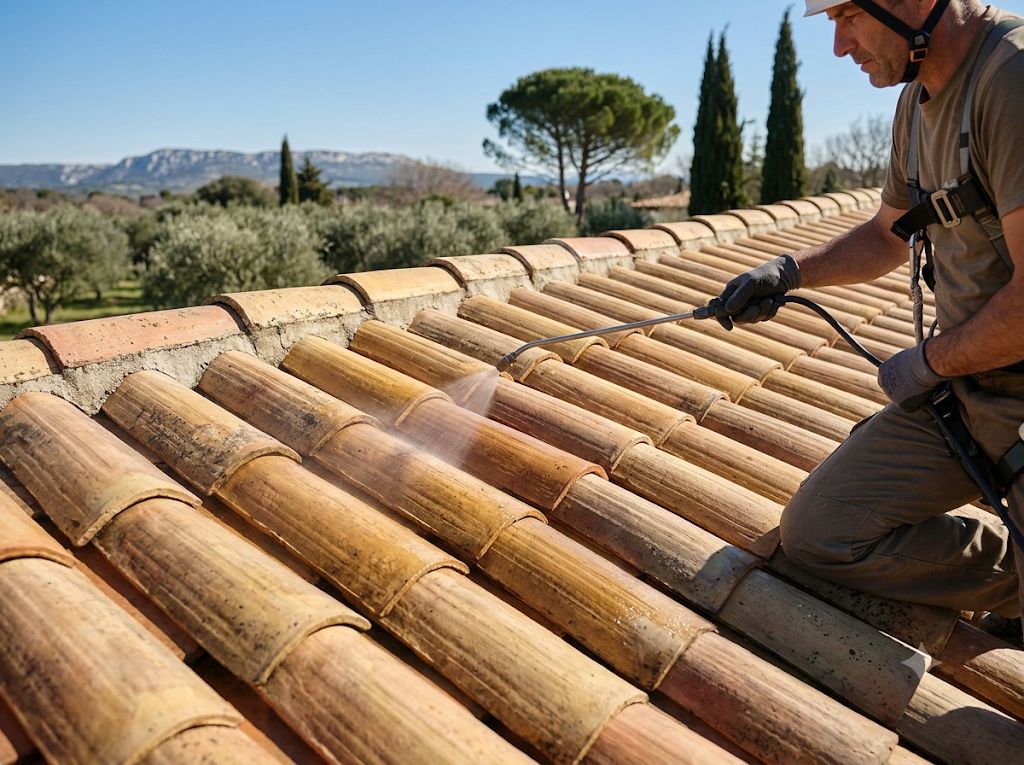 Applicazione di un trattamento idrorepellente su un tetto in tuile canal